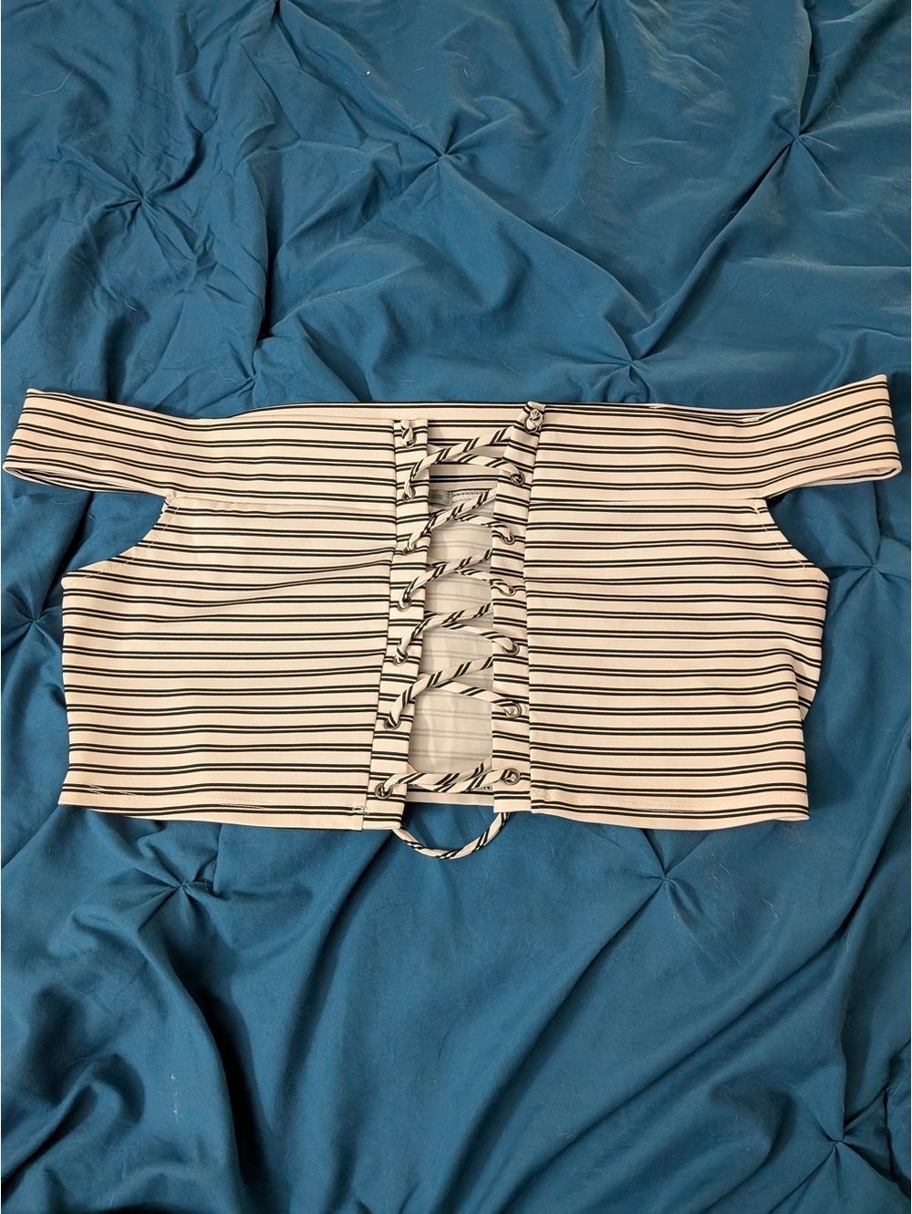 Charlotte Russe Y2K Off-The-Shoulder Striped Lace Up Corset Crop Top 90s Club